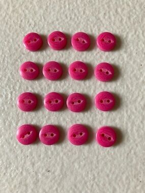 Lot 16 Small Pink Plastic Buttons 2 Hole Designs 3/8” Diameter Sewing Crafts